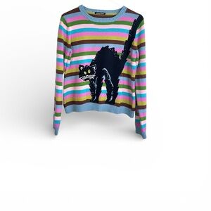 Michael Simon Sequins Black Cat Striped Jumper Sweater Size Medium Rare HTF
